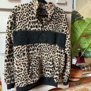 Lazy Oaf Cheeta Print Sherpa Half-Zip Pullover
